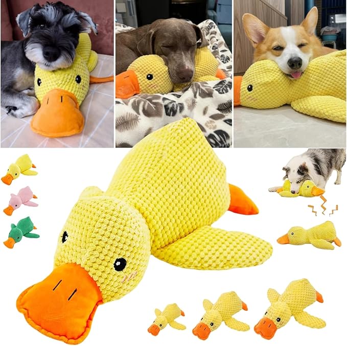 Calming Duck Emotional Support Dog Toy - Unbreakable Plush for Aggressive Chewers, Squeaky, Interactive for Indoor/Outdoor (Yellow)