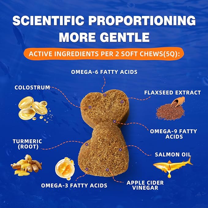 Fish Oil Soft Chews for Dogs, Omega 3 for Dogs Soft Chews, Dog Fish Oil Treats for Skin & Coat, Low-Fishy Formula, Daily Supplements for Dogs, Dog Food Companion (Chicken Flavor, 100 Ct)
