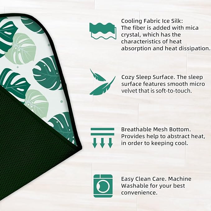 NWK Pet Cooling Mat -Q-Max>0.345 Ice Silk Cooling Mat for Dogs & Cats Portable & Washable Pet Cooling Blanket, Car Seats, Beds for Summer (Green Leaf, 27'' X 20'' X 0.3'')