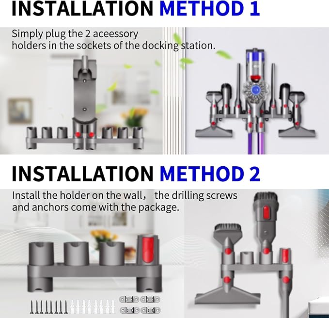 keluke Premium Accessory Holders for Dyson Vacuum Cleaners - Wall Mount and Docking Station Organizer for Dyson V15 V7 V8 V10 V11 Model, with 10 Storage Adapters (2 Pack)