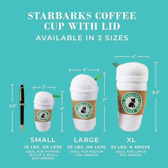 Haute Diggity Dog Starbarks Coffee Cup, Plush Designer Dog Toys with Interactive Squeaker, Stimulating Pet Enrichment, Machine-Washable & Safe Materials for All Breeds, Size Small