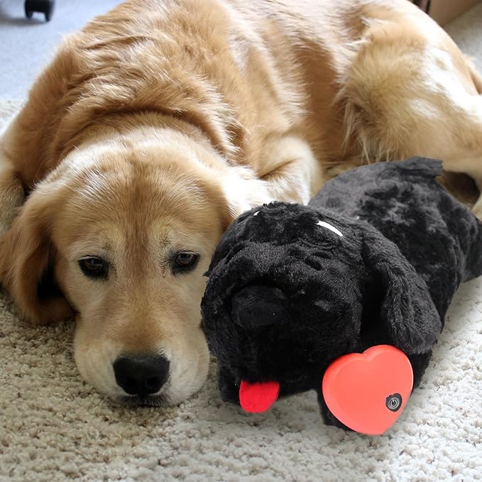 3T GROUP Puppy Heartbeat Stuffed Animal for Dog Heartbeat Toy Sleep Aid for Puppy Essentials Behavioral Training Anxiety Relief Calming Plush Pillow (Black)