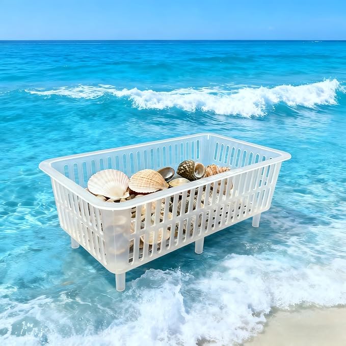 YDB Storage Plastic Drain Basket with Feet for Sorting Live Fresh Shellfish Oyster Abalone Scallop Geoduck Clams Mussels or Garden Harvest 4PCS (White+White+Blue+Red)