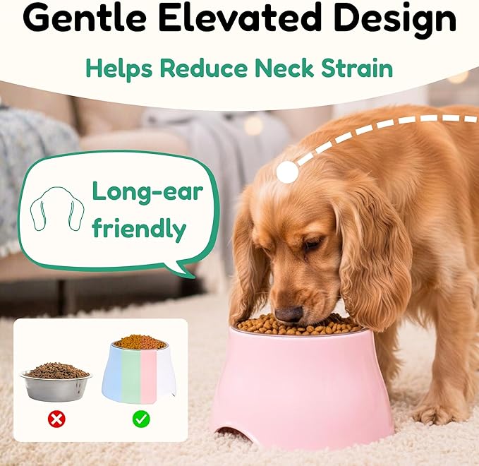 Elevated Spaniel Dog Bowl, Melamine Raised Dog Food Bowl for Long-Eared Dogs, Raised Dog Bowls for Small & Medium Dogs, Stainless Steel Inner Bowl, Non-Slip Base (Green, M (420 ML / 1.5 Cups))