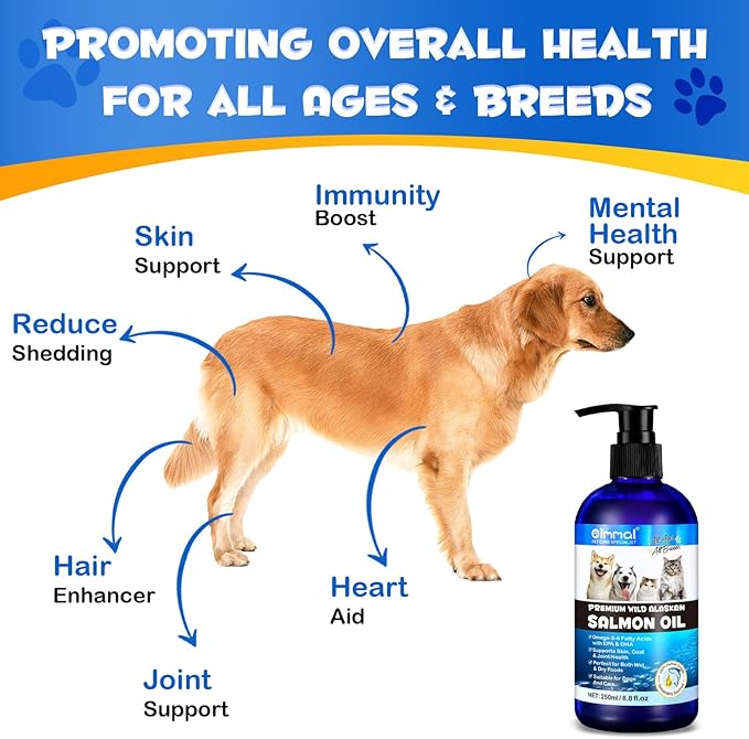 Omega 3 Fish Oil for Dogs -8.8 FL.OZ Salmon Oil for Dogs & Cats - Dog Fish Oil Supplement - Omega 3 Fish Oil for Pet Skin and Coat, Shedding, EPA + DHA, golden