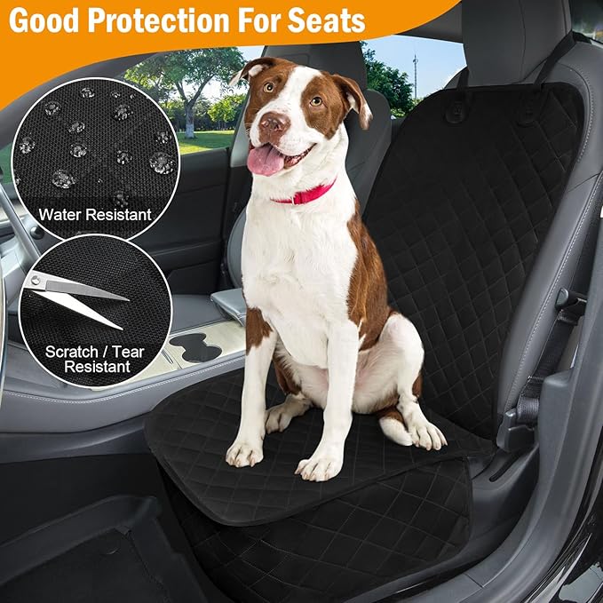 Dog Car Seat Covers Waterproof, Scratch-Proof Pet Front Cover for Cars, Nonslip Pet Passenger Seat Cover Protector, Universal Fit for Cars Trucks SUVs, Large, Black