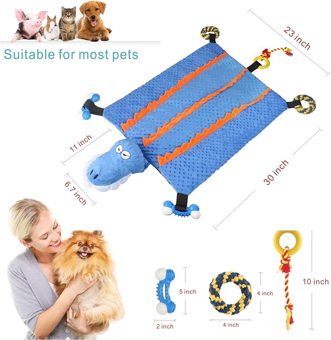 Idepet Dog Play Mat,Puppy Toy Mat with Chew Toys Multiple Dog Puzzle Interactive Toy Pet Playing Mat for Small Medium Dogs Cats,All-in-One (Crocodile)