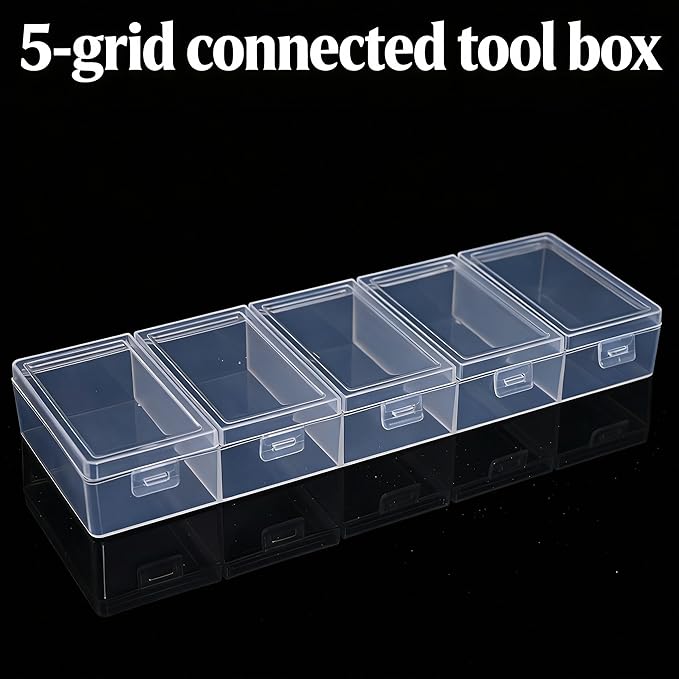5-Compartment Transparent Plastic Storage Box with Individual Lids, Clear Organizer for Cosmetics, Jewelry & Craft Supplies