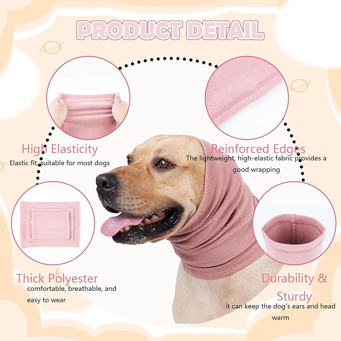 Dog Calming Hoodie Head Wrap,No Shake Anxiety Relief Quiet Thunder Vest for Dogs,Ear Protection Head Muffs for Grooming,Pet Covers for Fireworks,Vet Visits,Bathing,Pink,S