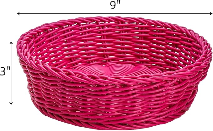 AVLA 4 Pack Woven Breads Baskets, Imitation Rattan Fruit Storage Bowls, Stackable Handwoven Serving Basket, Poly-Wicker Round Basket Set for Organizing, Decorative Gift Basket for Countertop, Pantry