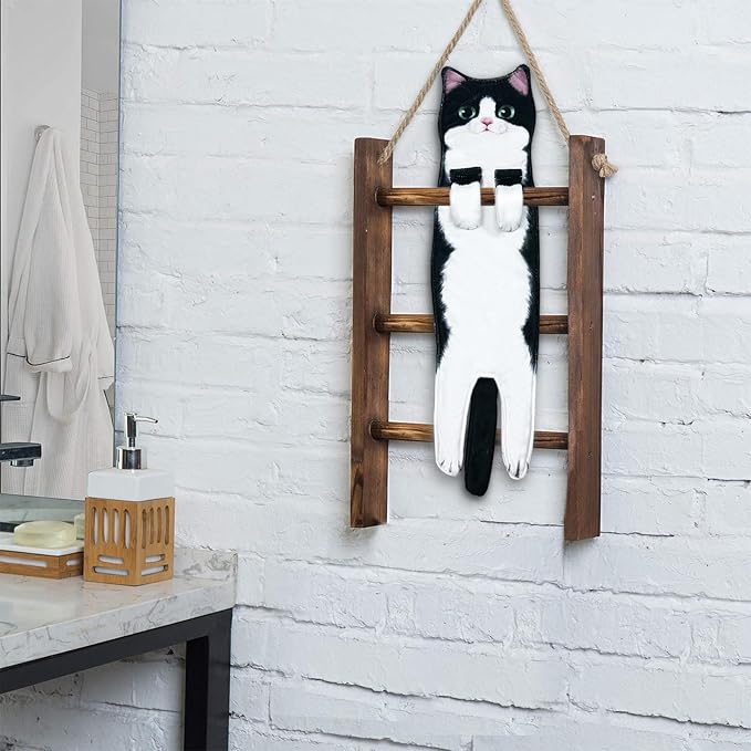 PAT JUUMG Funny Cat Hand Towels for Bathroom Kitchen Decor, Cute Decorative Hanging Face Towels, Super Absorbent Soft, Housewarming Gift, Cat Lovers Gifts for Women (2 Pack)