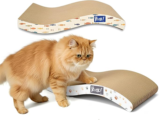 Cats Rock Scratching Board for Indoor Cats, Corrugated Cardboard Cat Scratcher with Catnip, Double-Sided Scratch Pad, Wave Scratcher Ziggy Stripe Design (Pack of 2)