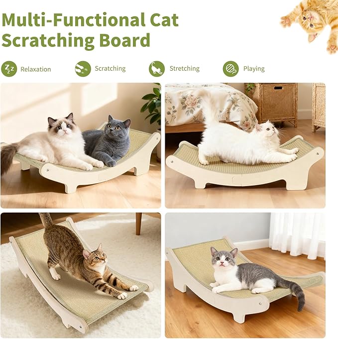 HOTEAGLE Sisal Cat Scratcher Pad Indoor -Natural Cat Hammock for Scratching and Lounging, Durable Wooden Cat Bed Ideal for Large/Small Cats（Large）