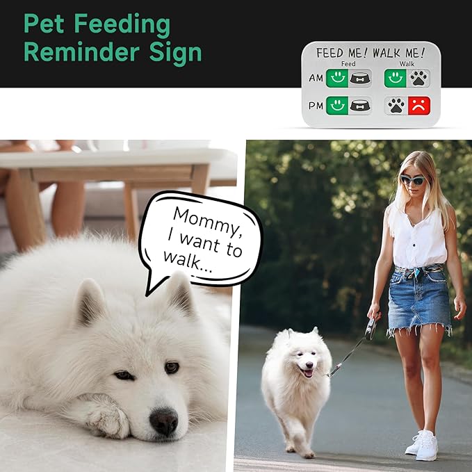 YAUYIK Dog Feeding Reminder, Puppy Feeding Schedule Chart, AM/PM Daily Indication Chart Feed/Walk Your Pets, Helps You to Track Pet Feeding & Walking (Silver)