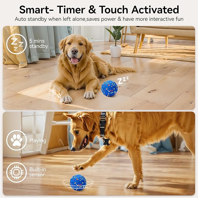2026 Smart Interactive Dog Toys for Aggressive Chewers, Self Moving Interactive Dog Ball, Automatic Vibrating Toy, E-TPU Material Chew Proof Design for Boredom & Training for Medium and Large Dogs