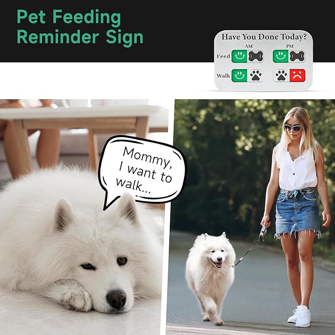 YAUYIK Dog Feeding Reminder, Magnetic Reminder Sticker, AM/PM Daily Indication Chart Feed/Walk Your Pets, Fridge Magnets and Double Sided Tape, Helps You to Track Pet Feeding & Walking (Silver)