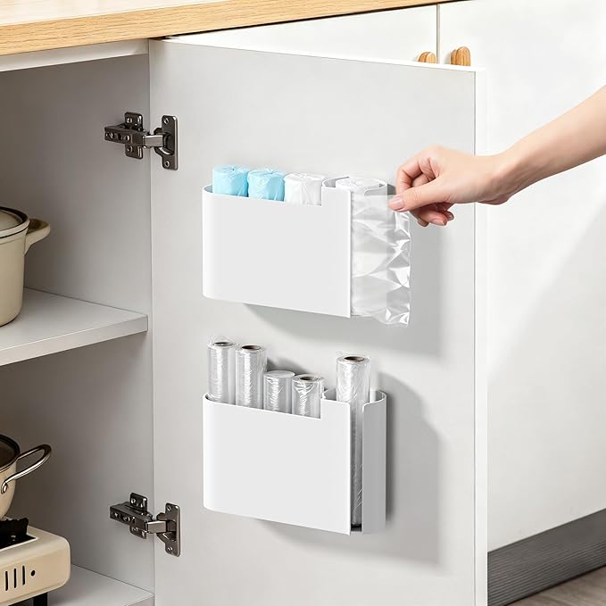 2PCS Cabinet Door Organizer,Self Adhesive Kitchen Cabinet Organizer,Cabinet Door Storage Box for Bathroom/Kitchen/Living room,Storage shelf rv must haves. (white)
