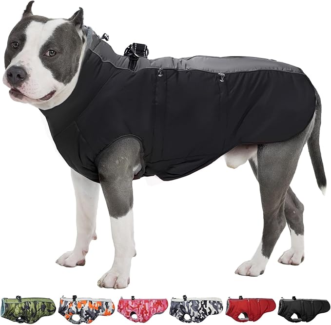 Dog Coat Winter Warm Dog Jackets for Large Dogs Reflective Snowsuit with Harness Fleece Dogs Snow Jacket Waterproof Pet Clothes for Cold Weather