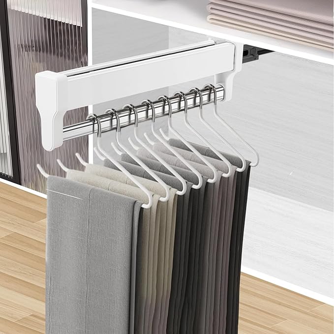 Pull Out Closet Valet Rod, Adjustable Sliding Heavy Duty Steel Top Mounted Clothes Storage Hanger Rail for Closet Wardrobe (292mm/11.5inch)