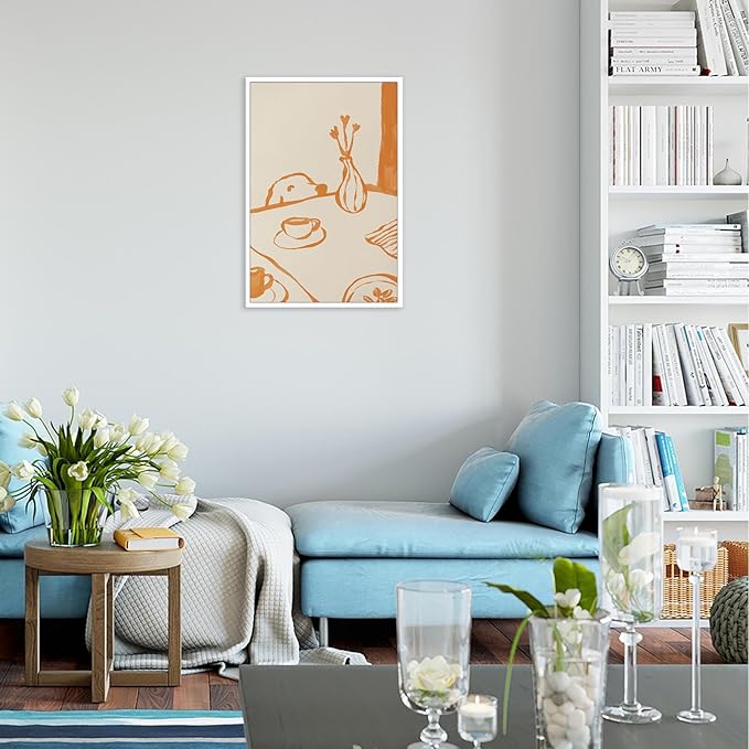 Cute Sneaky Dog Kitchen Poster Scandi Breakfast Coffee Canvas Wall Art Whimsical Abstract Animal Sketch Aesthetic Prints Painting For Living Room Kitchen Dining Room Wall Decor 16x24in Unframed