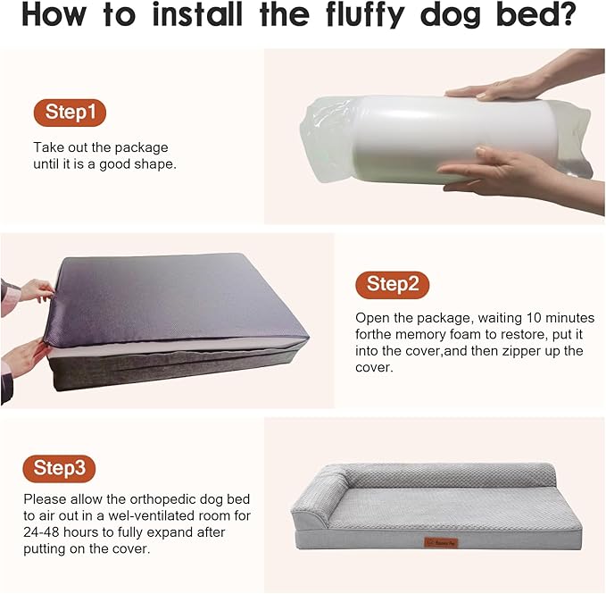 Orthopedic Dog Beds Large Sized Dog, 36x27x6 Inches Memory Foam Pet Bed for Medium and Large Dogs, Washable Removable Cover, Nonskid Bottom, Waterproof, Light Grey