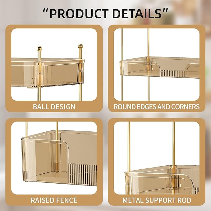 3 Tier Bathroom Organizer Countertop Makeup Perfume Tray Skincare Organizer for Bathroom Dresser Vanity (Gold)