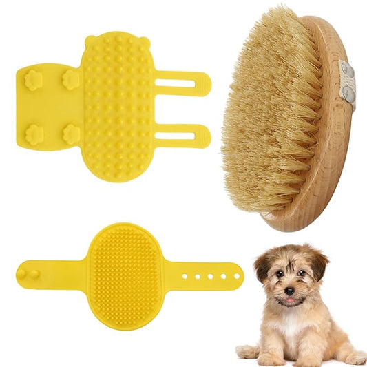 Deshedding Dog Brush for Short Haired Dogs and Cats with Band，and 2 Pcs Silicone Grooming Brushes, ReReduces Shedding, Non-Slip Grip, Gentle Grooming