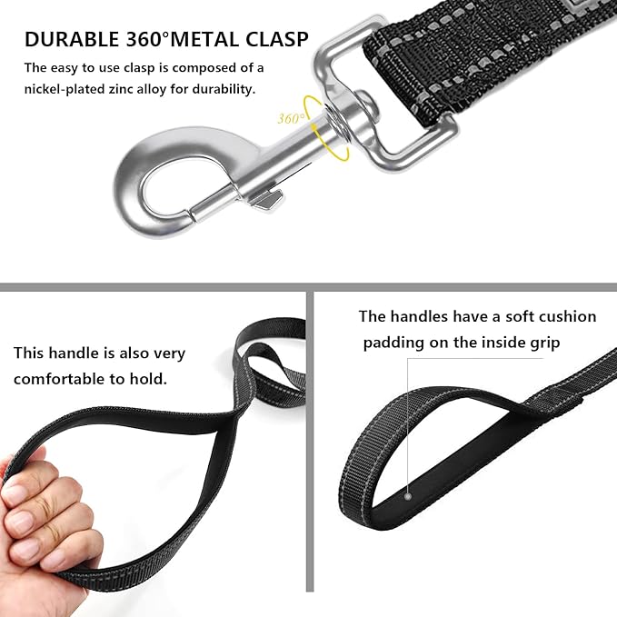 Dog Leash 6 FT Padded Handle Nylon Reflective Dogs Leashes for Medium Dogs Black