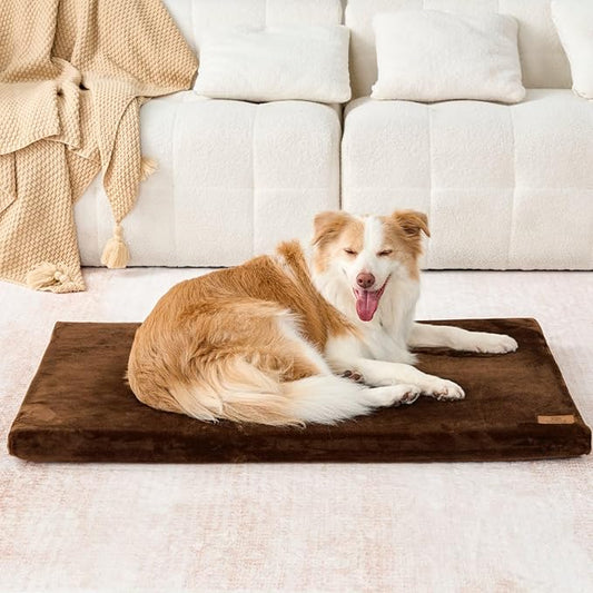 Dog Crate Pad - Dog Bed Large Sized Dogs with Removable Washable Cover and Waterproof Lining - XL Memory Foam Pet Bed for Crate - Reversible Kennel Mat (Cool & Warm), 42-inch, Brown