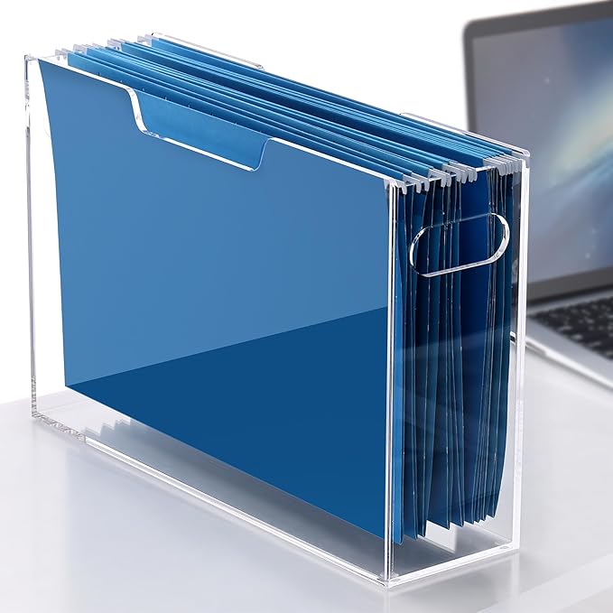 DINGHUO DNGHUO Acrylic Hanging File Organizer Box, Legal Size Clear File Storage Box with Handles, Portable Filing Holder for Desk, Home Office, School -1 Pack