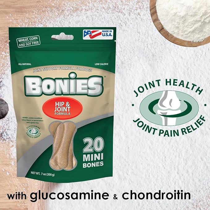 Bonies Natural Hip & Joint Formula Small-Sized Single Bone, Glucosamine & Omega Fatty Acids, Fresh Breath, Clean Teeth, Low Calories, Chicken Flavor, Small Dogs, 120 Bones