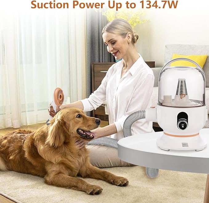 Dog Grooming Vacuum Kit, GARVEE 11Kpa Suction Power Pet Hair Vacuum for Shedding Grooming with 2 L Large Capacity Hair Storage, 5 Professional Pet Grooming Tools for Dogs Cats