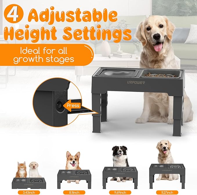 URPOWER 2-in-1 Elevated Slow Feeder Dog Bowls with No Spill Water Bowl & 2 Story Cat Bed for Indoor Cats