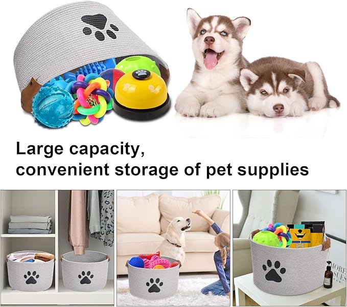 Morezi Dog toy bin pet cat toy box baskets in large suff storage - Perfect for collect toys, grooming stuff, closthing, diapers for Living Room, Playroom, Closet, Home - Gray