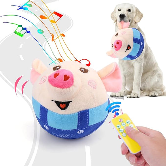 BABORUI Blue Pig Interactive Dog Toy, Remote Control Jumping Squeaky Toy with Recording & Music Modes, Rechargeable Moving Dog Chew Toy for Small/Medium/Large Dogs