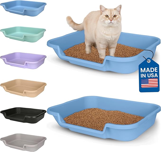 KittyGoHere Senior Cat Litter Box, Large Litter pan, Open Top Low Entrance Kitty Litter Box, Lightweight Low Entry Litters Box, Durable, Made in USA (2 Pack - Little Boy Blue)