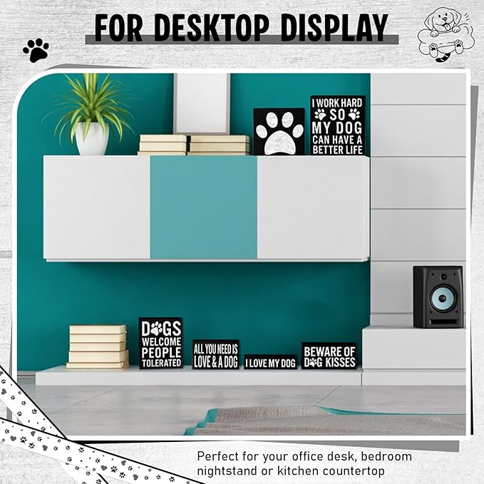 6 Pcs Dogs Gift for Women Wood Signs Decor for Dog Lovers Gift Rustic Farmhouse Wall Desk Shelf