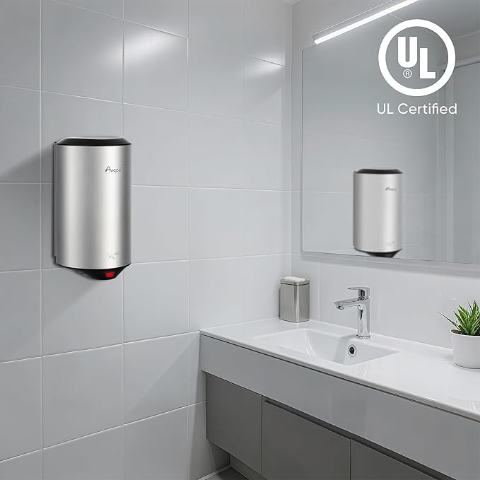 Awoco Round Compact Stainless Steel 1350W 120V Automatic High Speed Commercial Hand Dryer, UL Listed