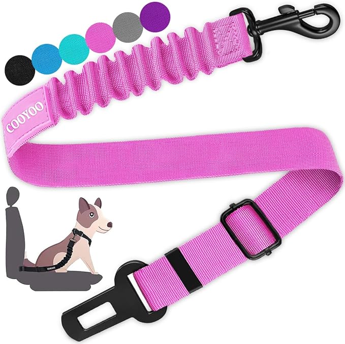 Dog Car Seat Belt Pink – Heavy Duty Adjustable Safety Harness with Elastic Bungee Buffer