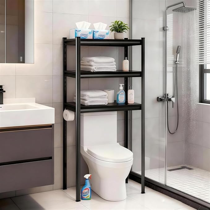 Over Toilet Storage Shelves, 5 Tier Adjustable Steel Shelf, Freestanding Metal Bathroom Space Saver, Waterproof&Rustproof Oraganizer with Reinforced Columns, Ideal for Laundry Bathroom,36W*16D*63H