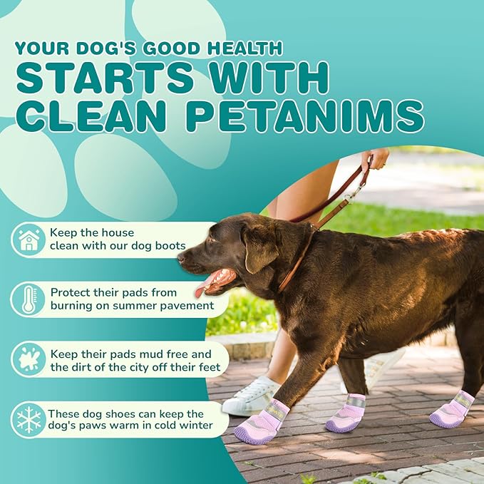 Dog Shoes for Large Dogs, Medium Dog Boots & Paw Protectors for Winter Snow, Breathable Dog Booties for Hot Pavement, Hardwood Floors Purple Size 8