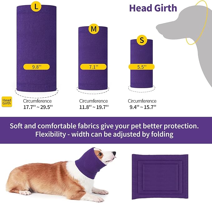 Nanaki Dog Hood Calming Ear Wrap, Quiet Headband Head Cover Dog Snood Doggy Ear Fireworks Muffs, The Grooming and Force Drying Pet Protector for Anxiety Relief Calming Doggy Head Covers for Noise