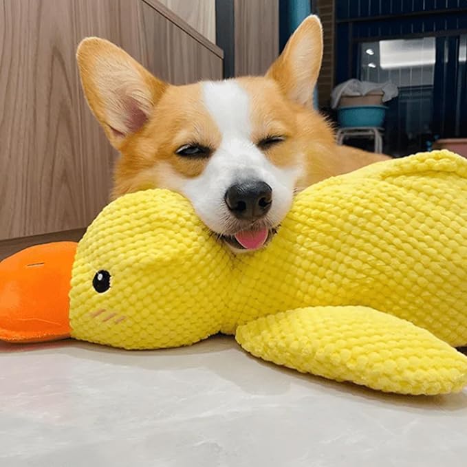 Calming Duck Toy for Dogs, The Dog Calming Duck, Dogs' Emotional Support Ducks, Yellow Stuffed Ducks Dog Chew Toys, Interactive Toys for Chewers (Yellow+Green)