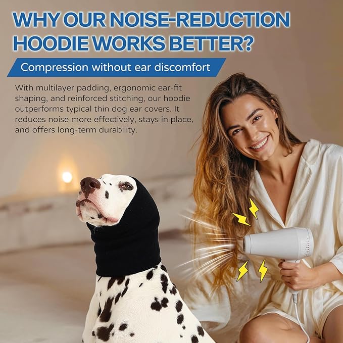 Dog & Cat Calming Hoodie – Soft Double-Layer Ear and Neck Cover for Anxiety Relief & Noise Protection, Elastic Pet Head Wrap for Grooming, Bath, Drying & Fireworks