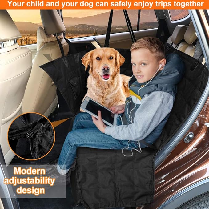XLarge Dog Car Seat Cover for Back Seat Dog Seat Cover Hammock for Truck SUV - Waterproof Pet Car Seat Protector for Backseats, Black XL
