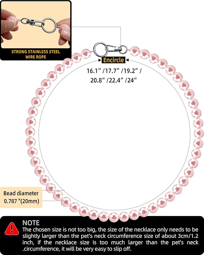 KUDES Chunky Pearl Dog Necklace (Beads 20mm),Elegant Classic Super Big Pearl Collar Necklace Accessories for Medium Large Dogs Occasions and Gatherings (Pink, L(Neck Girth17''-18.5''))