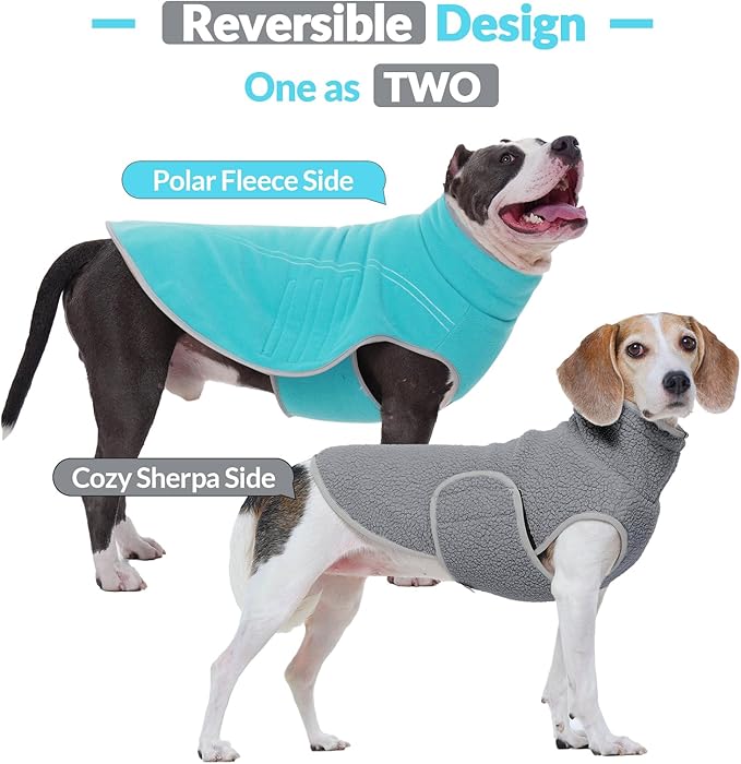 ROZKITCH Reversible Dog Coat Great Dane Fleece, Reversible Fleece Dog Cold Weather Coats, Warm Snowsuit Jacket Pet Clothes for Large Giant Breeds Bluegreen 4XL