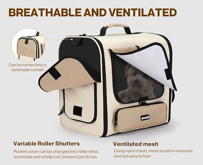Pecute Cat Carrier Backpack Pet Carrier Backpack Widen Large Space, Stable Pet Backpack for Cat Small Dog, Ventilated Pet Backpack Miniature Dachshund Bag Suitable for Hiking, Camping, Khaki