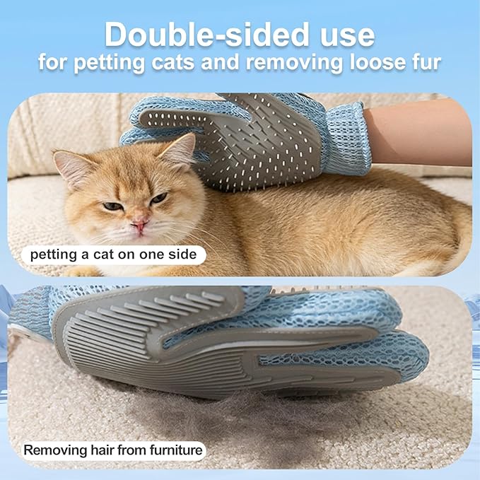 2-in-1 Spray Undercoat Brush & Fur Removal Gloves Combo Set - White - Dematting, Deshedding Grooming Tool with Water Spray Function for Dogs and Cats - Easy Fur Removal & Shed Control