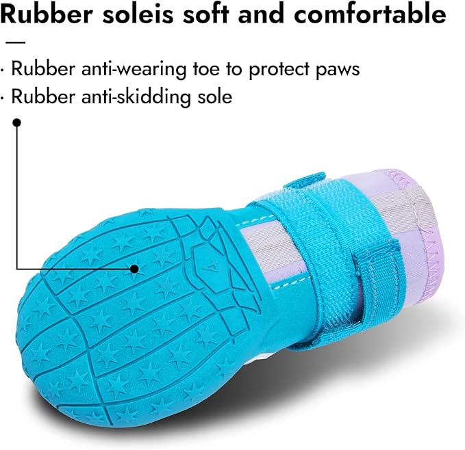Dog Shoes, Waterproof Dog Boots & Paw Protectors with Anti-Slip Sole, 4pcs/Set Pet Dog Booties, Reflective Dog Shoes for Small Medium Large, Winter Snowy Summer Hot Pavement (Blue, 7# (XL))